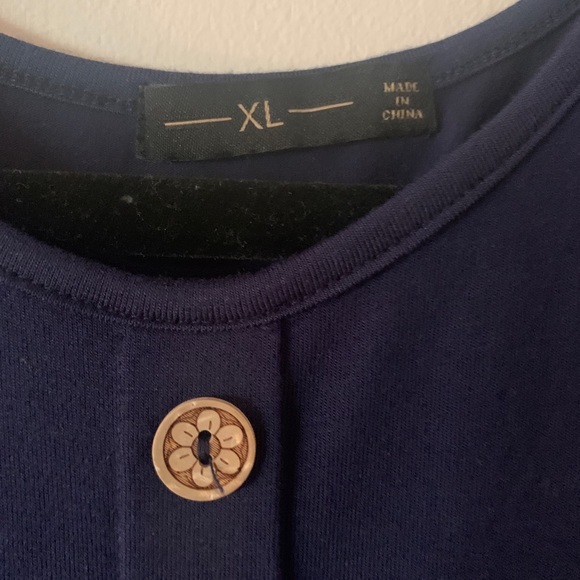 Navy Blue Drop Waist Casual Summer Dress Button Front XL - Picture 4 of 5